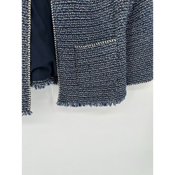 Talbots Jacket Tweed Preppy Quiet Luxury Old Money Business Fringe Blue Size 12 - Picture 3 of 9